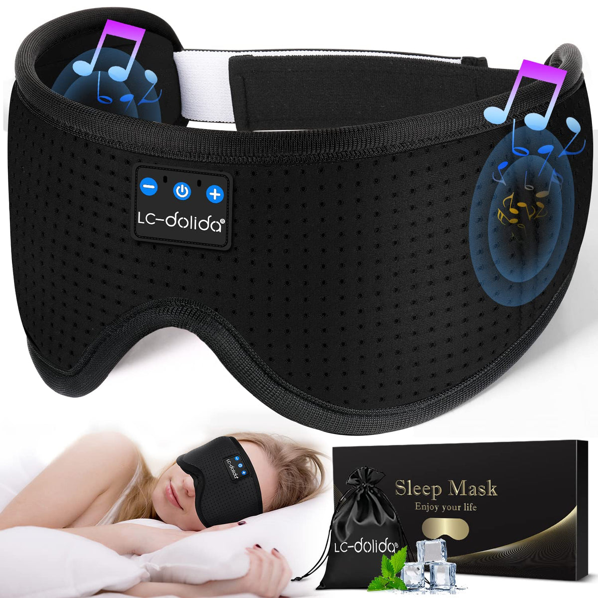 LC-dolida mascarilla para dormir con auriculares integrados para relajación sin cables