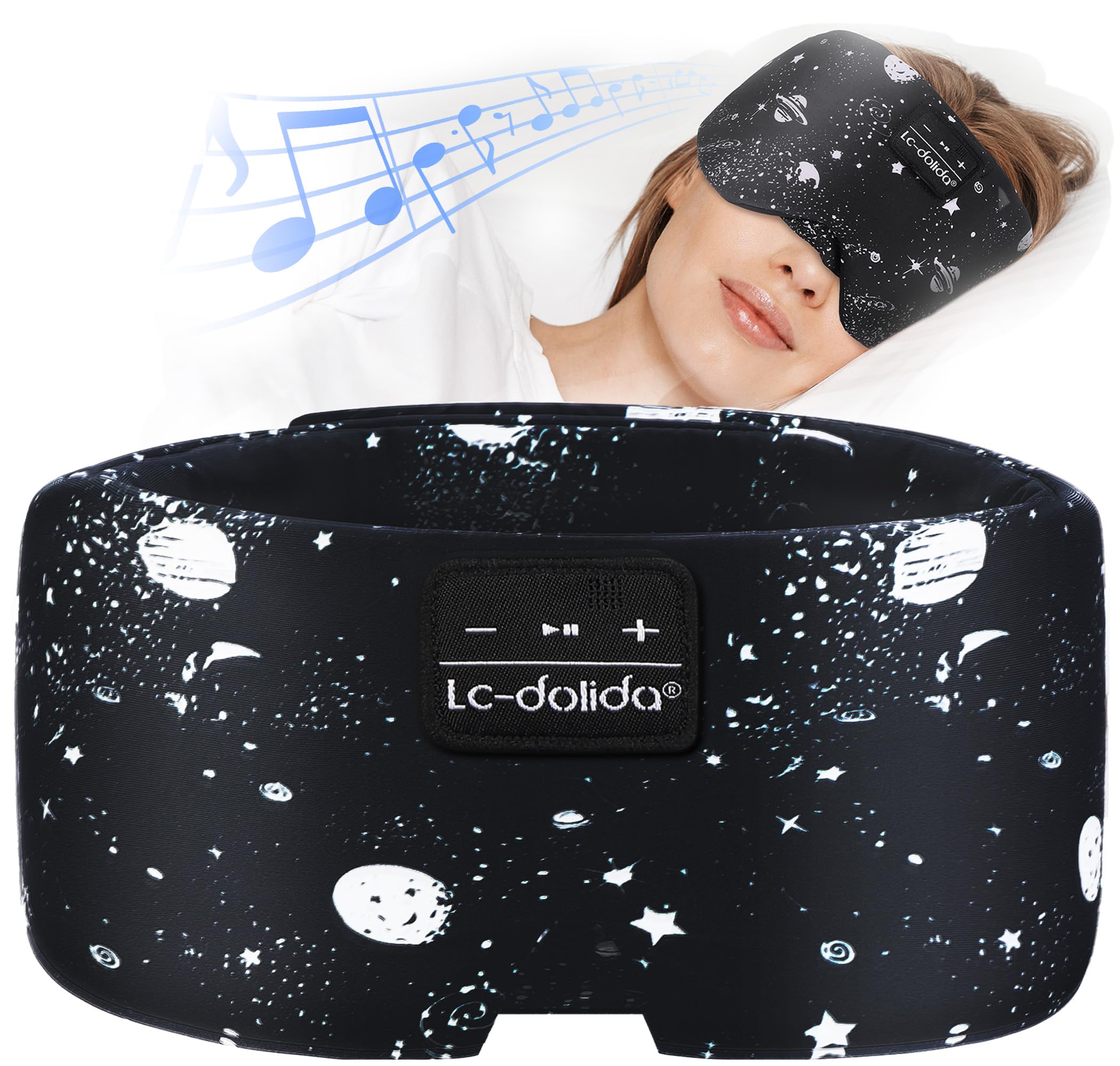 LC-dolida mascarilla para dormir de seda negra, bloqueo total de luz y confort.