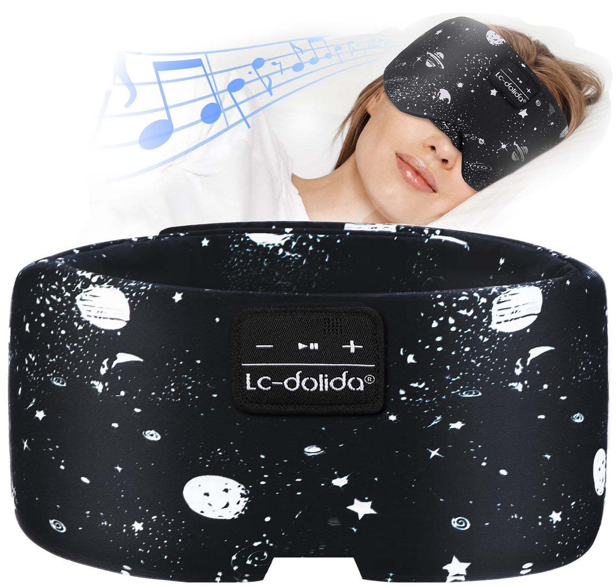 LC-dolida mascarilla para dormir de seda negra, bloqueo total de luz y confort.