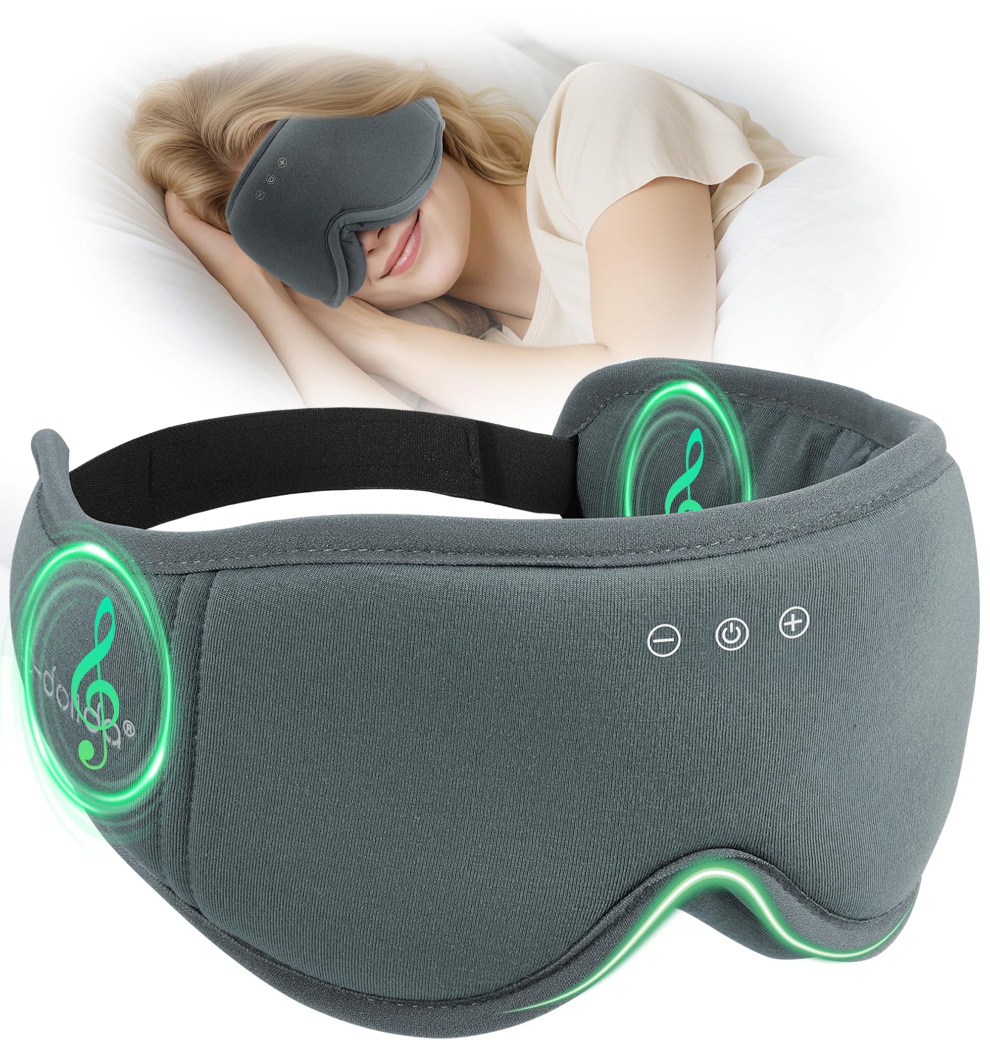 LC-dolida mascarilla de sueño con auriculares Bluetooth 5.4 para dormir con música sin cables.