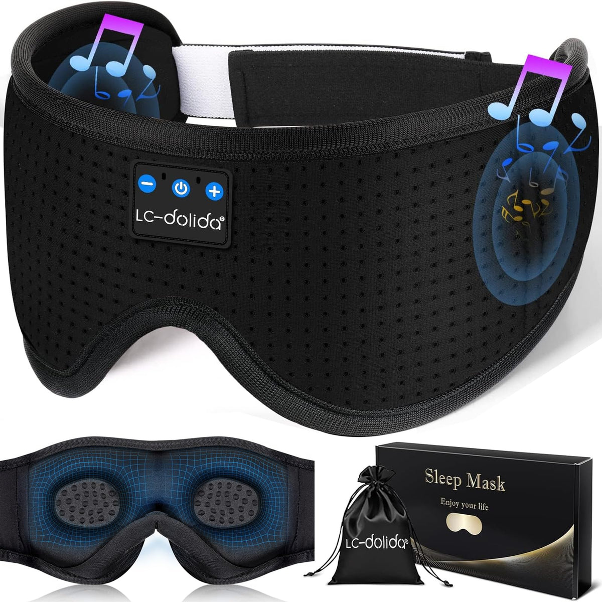 LC-dolida mascarilla-sueño-bluetooth para dormir con música sin cables.
