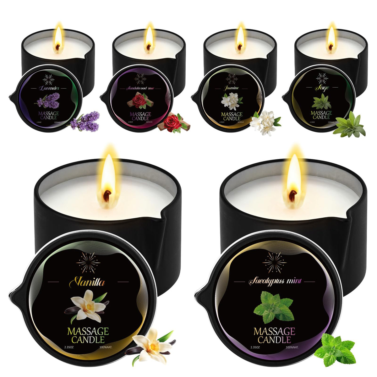LCZLUMIPRO velas de masaje LCZLUMIPRO 6-pack en caja negra para spa en casa