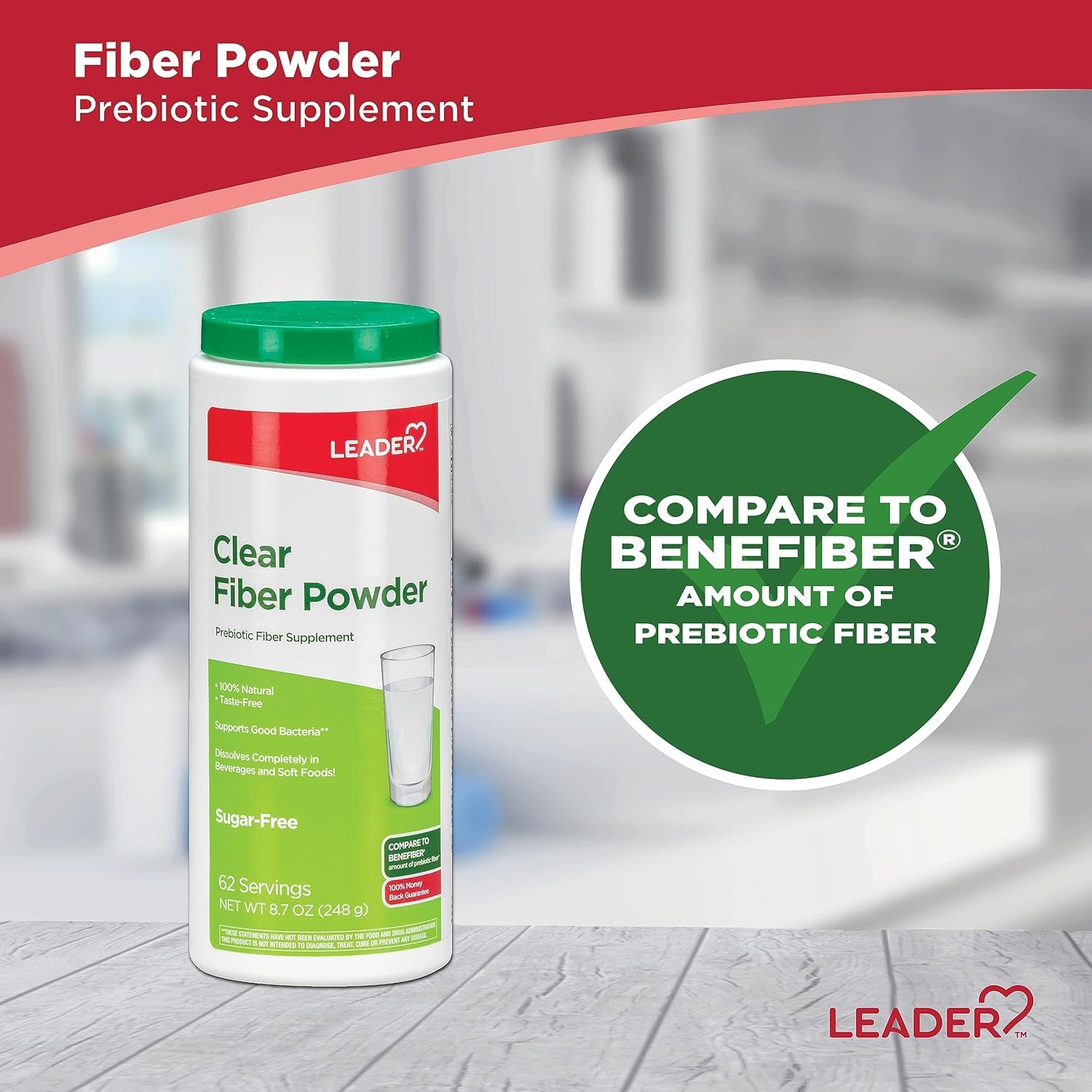 Leader fibra prebiótica en polvo, disolución clara y sin grumos