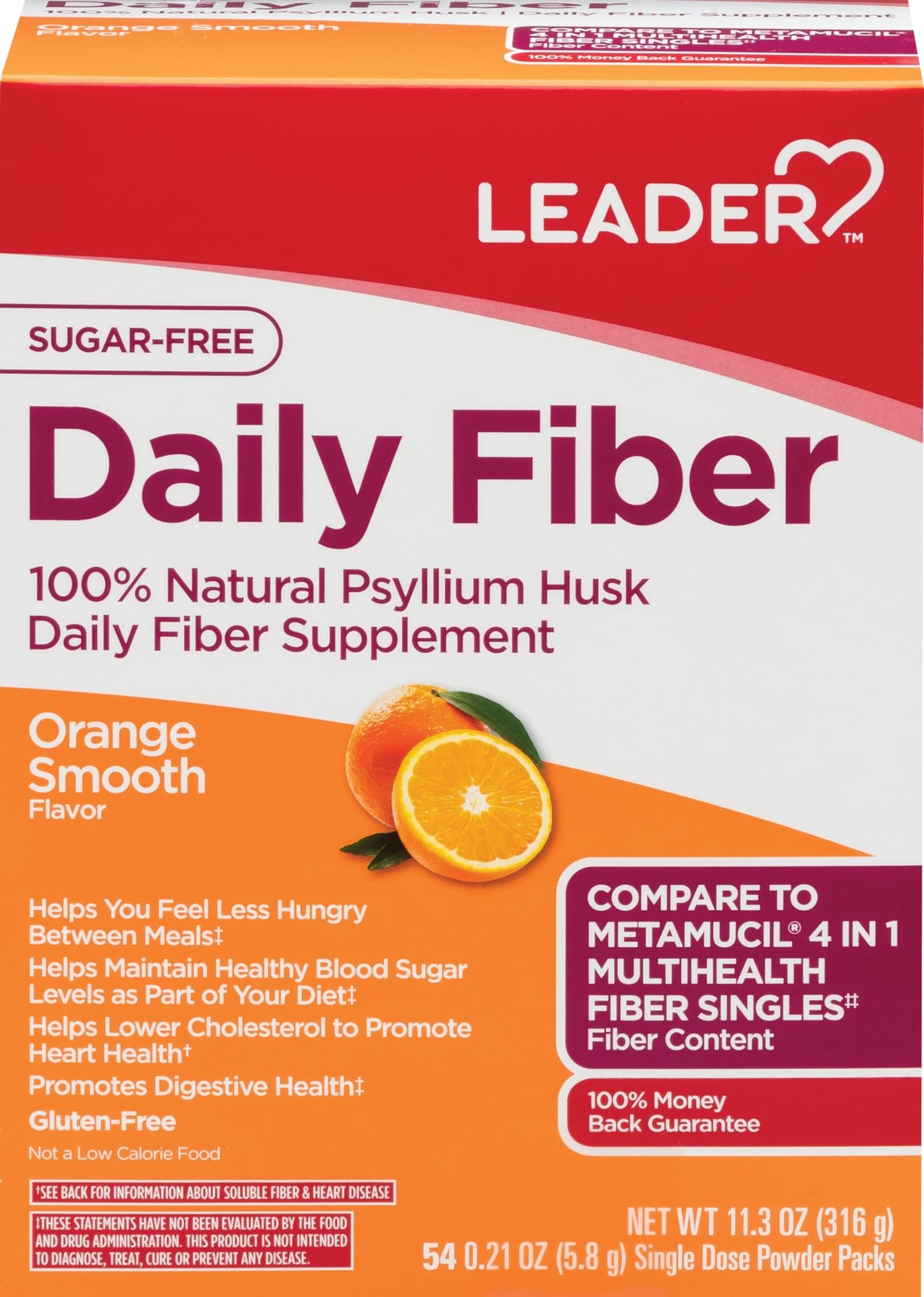 Leader Psyllium Husk Powder en bote, fibra vegetal para apoyar la digestión diaria.