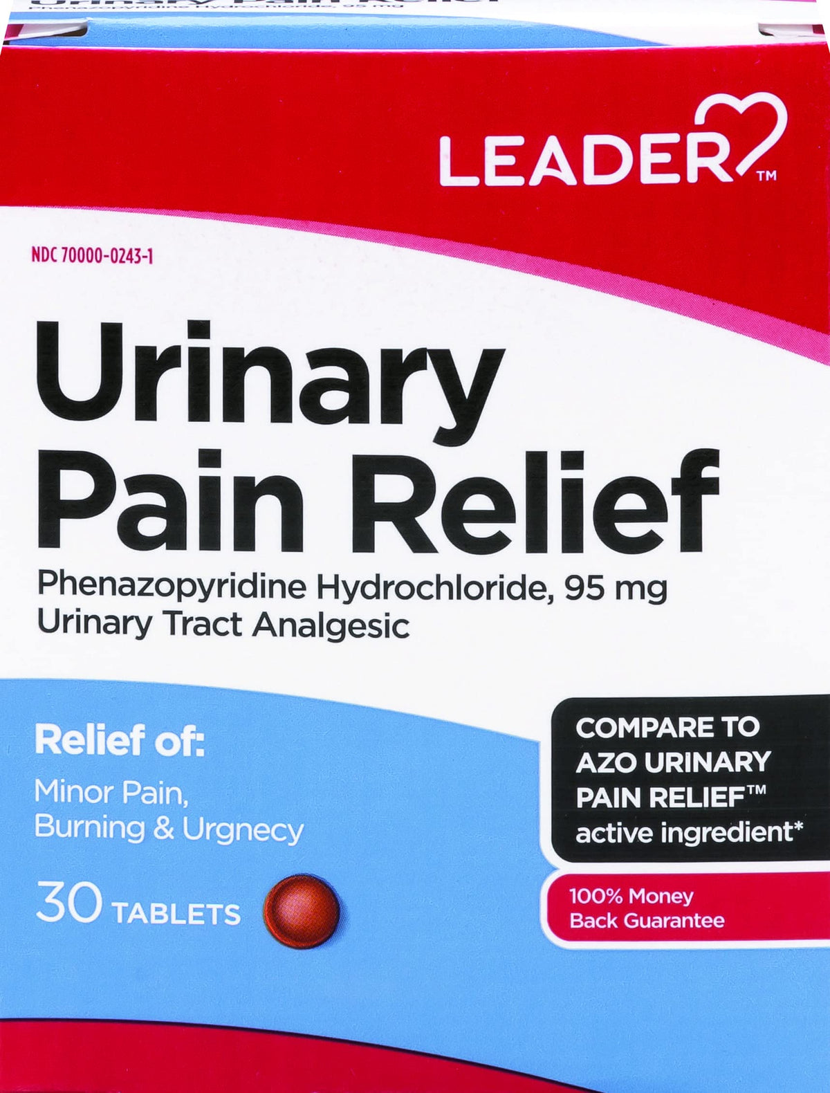 LEADER tableta de 95 mg fenazopiridina hidrocloruro, alivio temporal de molestias urinarias.