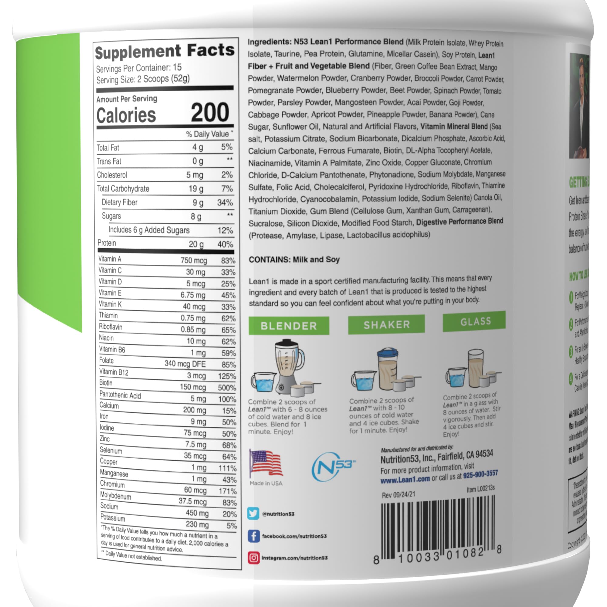 Lean1 Nutrition53 batido de vainilla en vaso, sabor sabroso y saciante