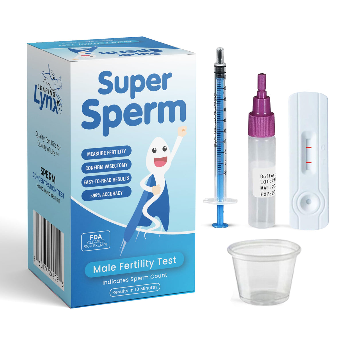 Leaping Lynx Super Sperm Check: tubo de muestra para pruebas rápidas de fertilidad en casa.