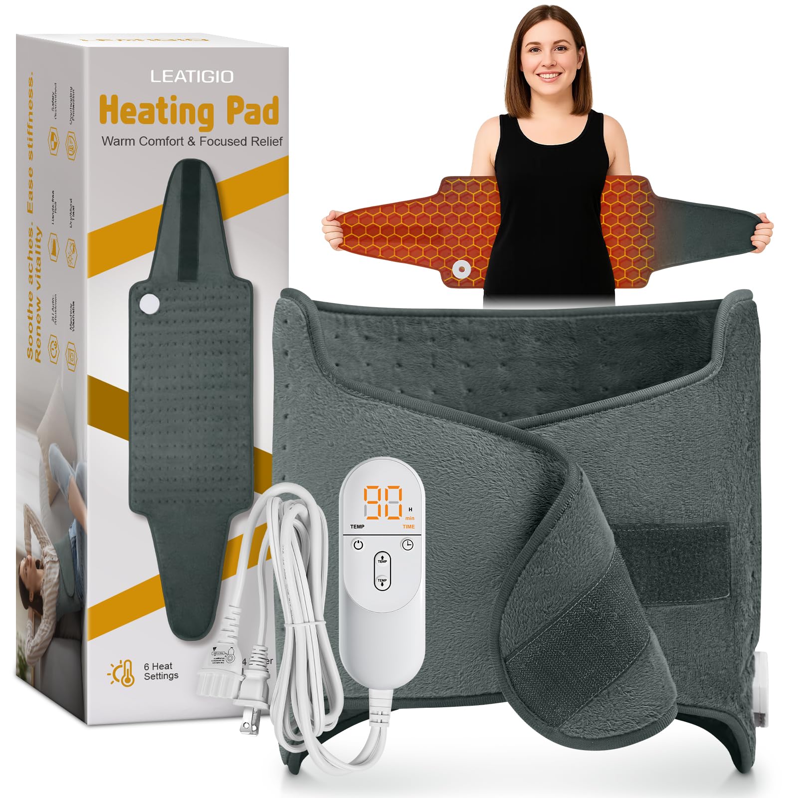 Calentador LEATIGIO para espalda con cinturón ajustable, uso estable y cómodo.