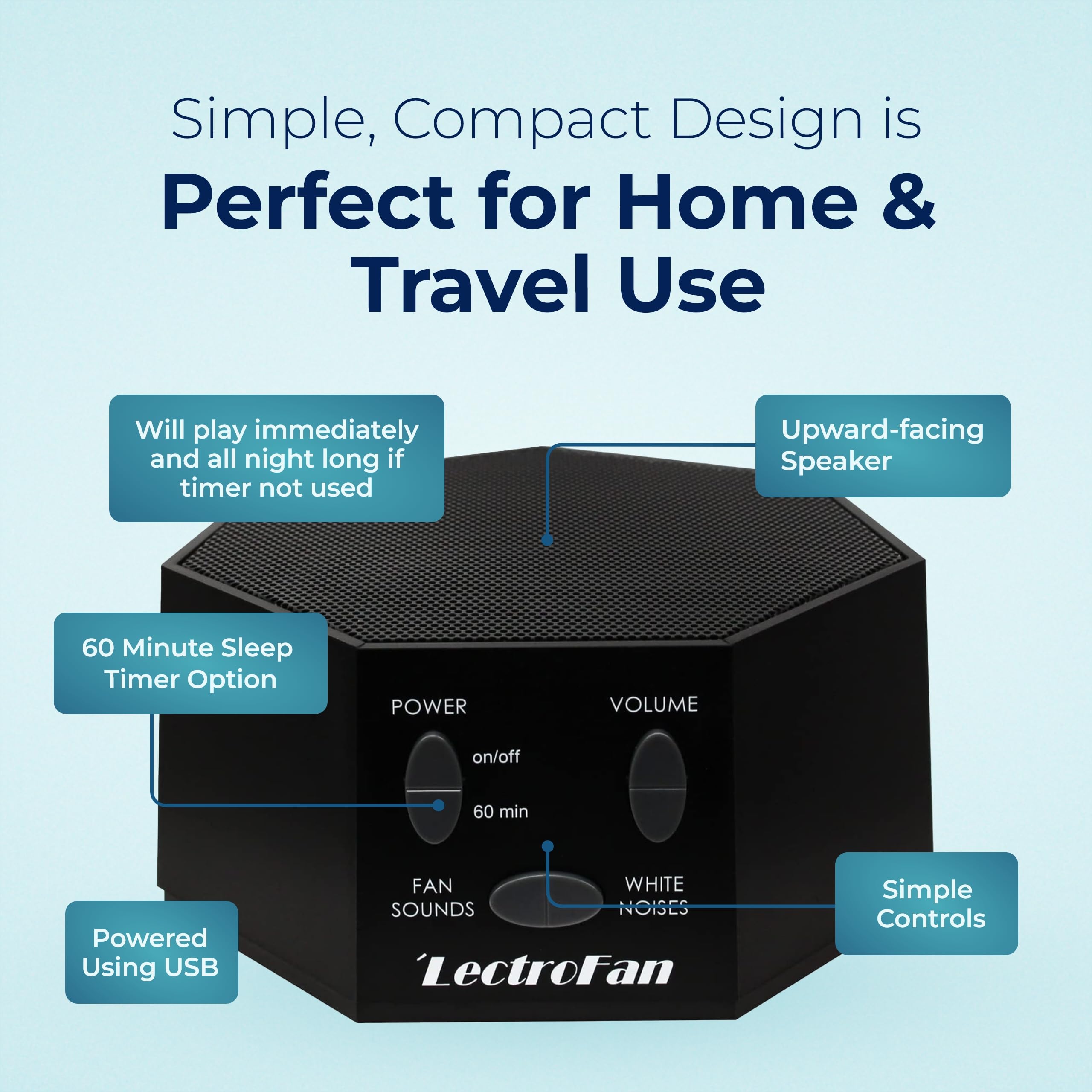 LectroFan Clásico, dimensiones compactas adecuadas para cualquier espacio