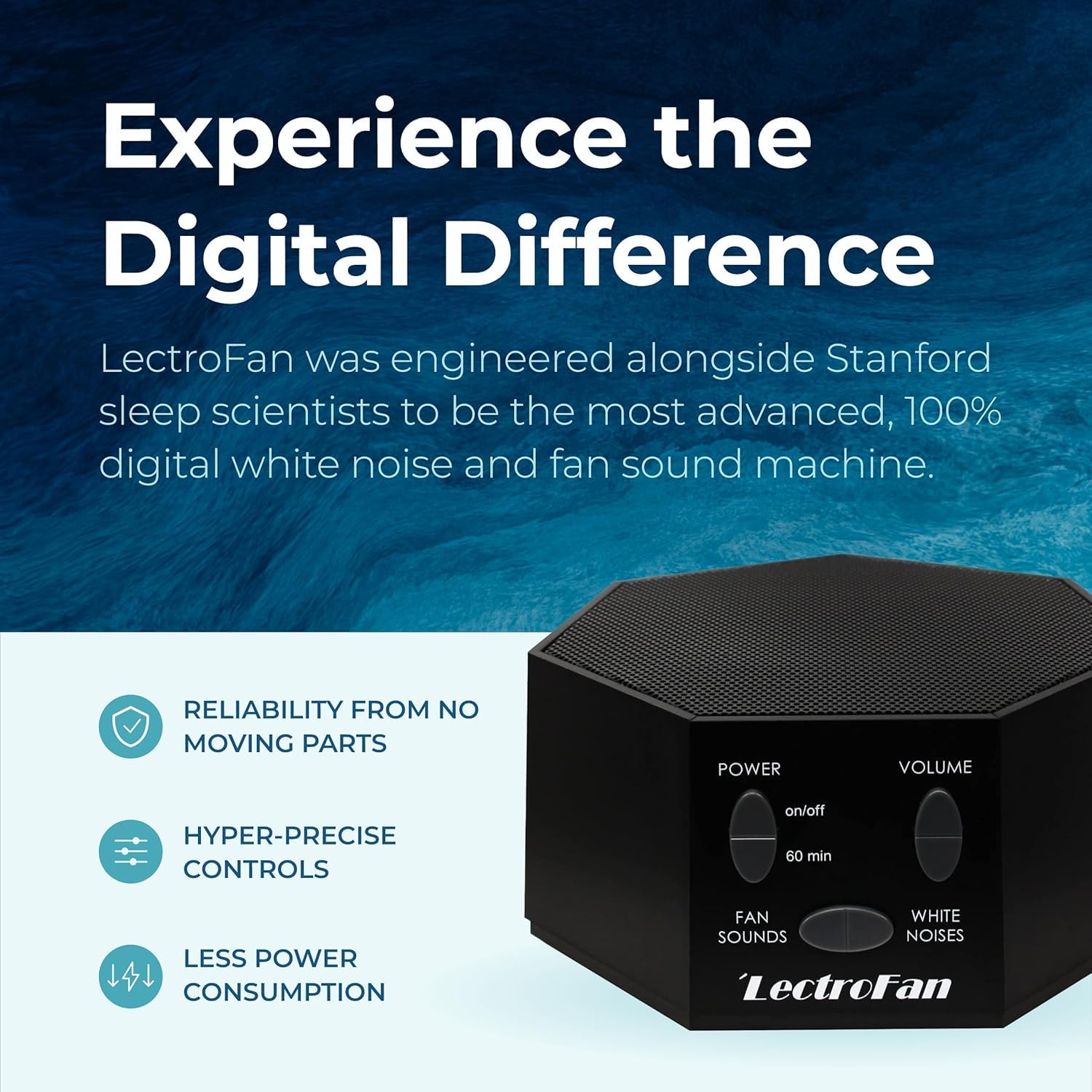 LectroFan Classic, variedad de sonidos no repetitivos para personalizar la experiencia sonora.
