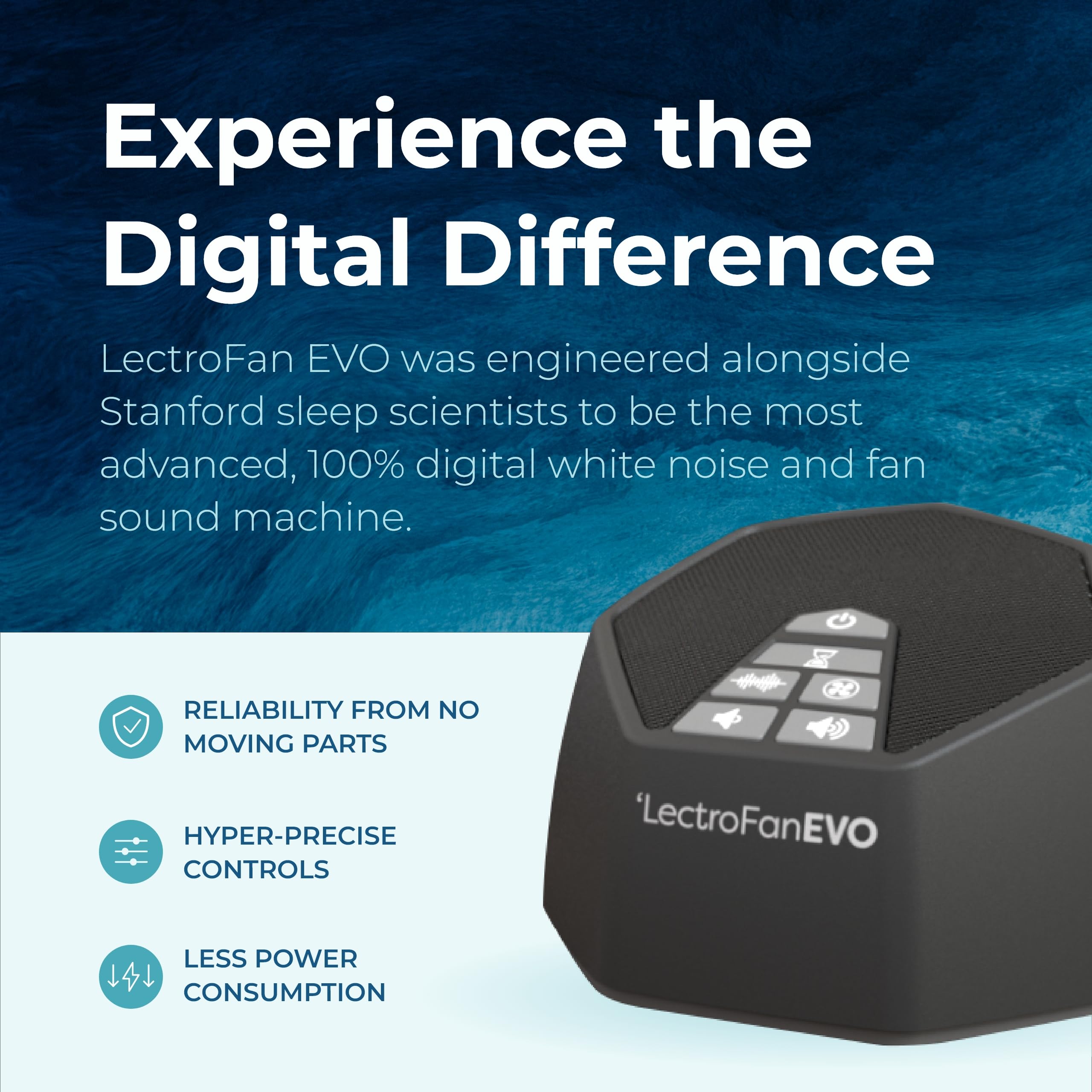 LectroFan EVO muestra 22 sonidos no repetitivos para dormir