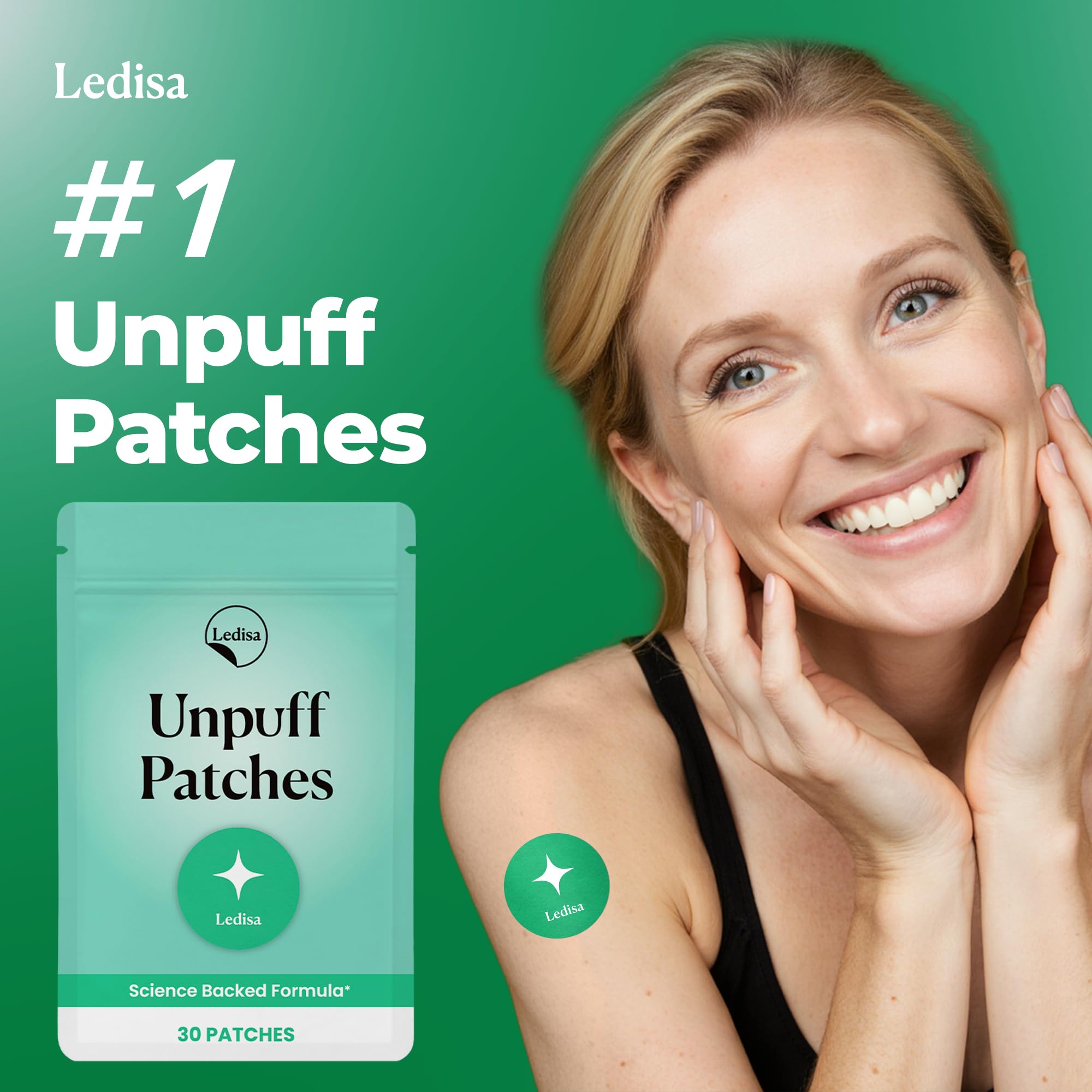 Ledisa Unpuff Patches: adhesivo firme para piel sensible sin irritación.