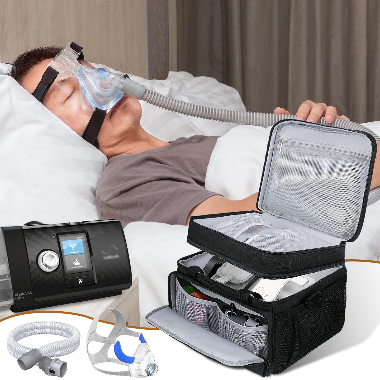 LEFOR·Z bolsa CPAP: bolsillos para accesorios y almacenamiento organizado.
