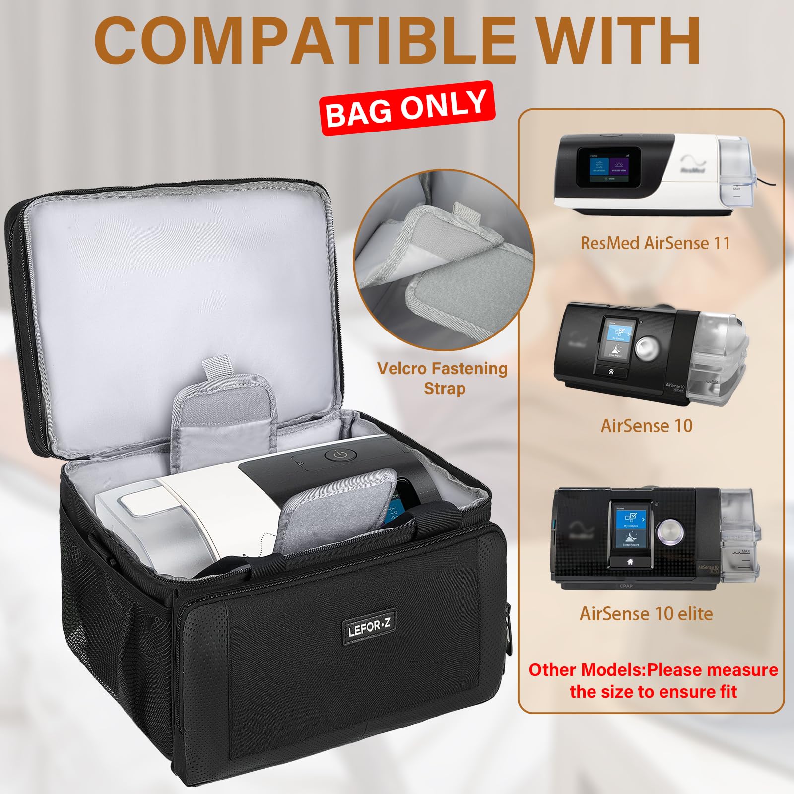LEFOR·Z bolsa CPAP: interior de doble capa para organizar la máquina y suministros.