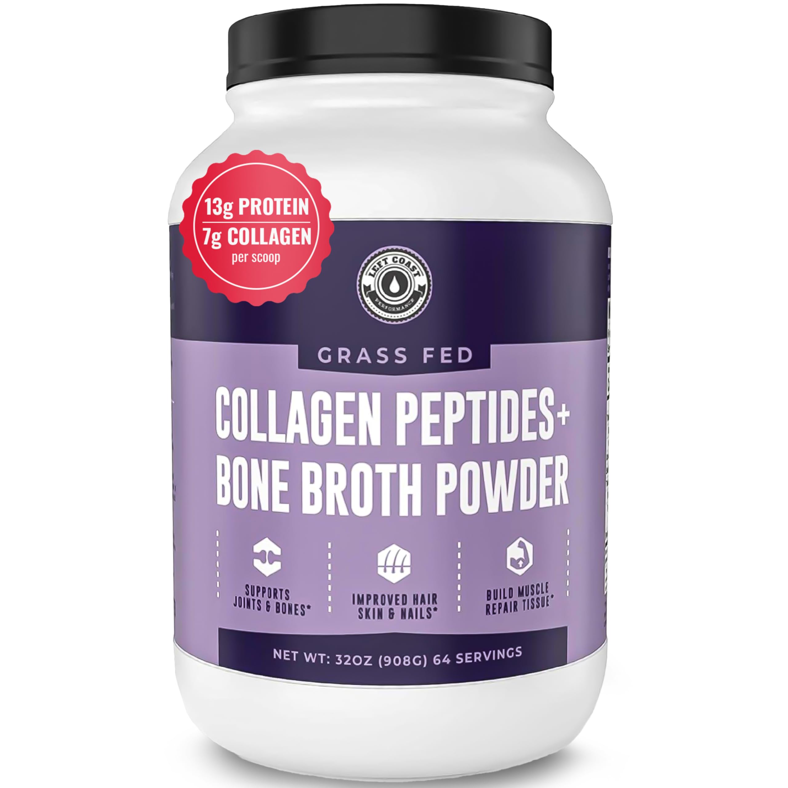 Caldo de hueso con colágeno sin sabor de Left Coast Performance para batidos nutritivos