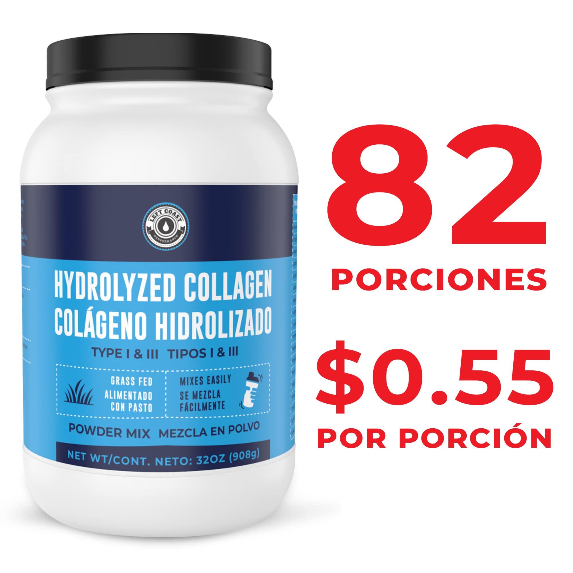 Cucharada de 11 g de Left Coast Performance para cabello y uñas saludables.