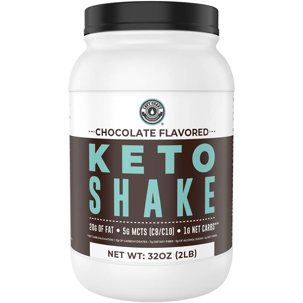 Left Coast Performance Keto batido chocolate 2lb, sabor delicioso para desayunos bajos en carbohidratos.