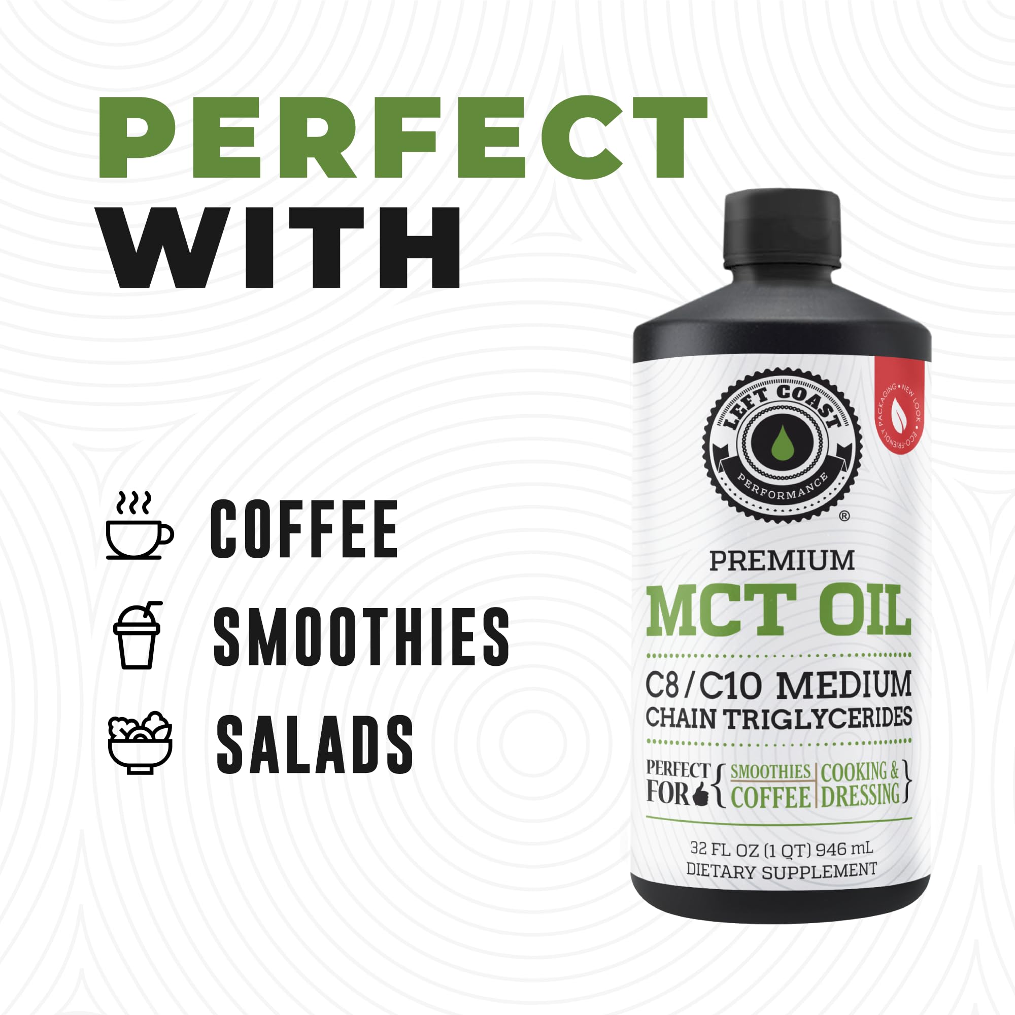 Left Coast Performance MCT Aceite Coco etiqueta del envase con calidad