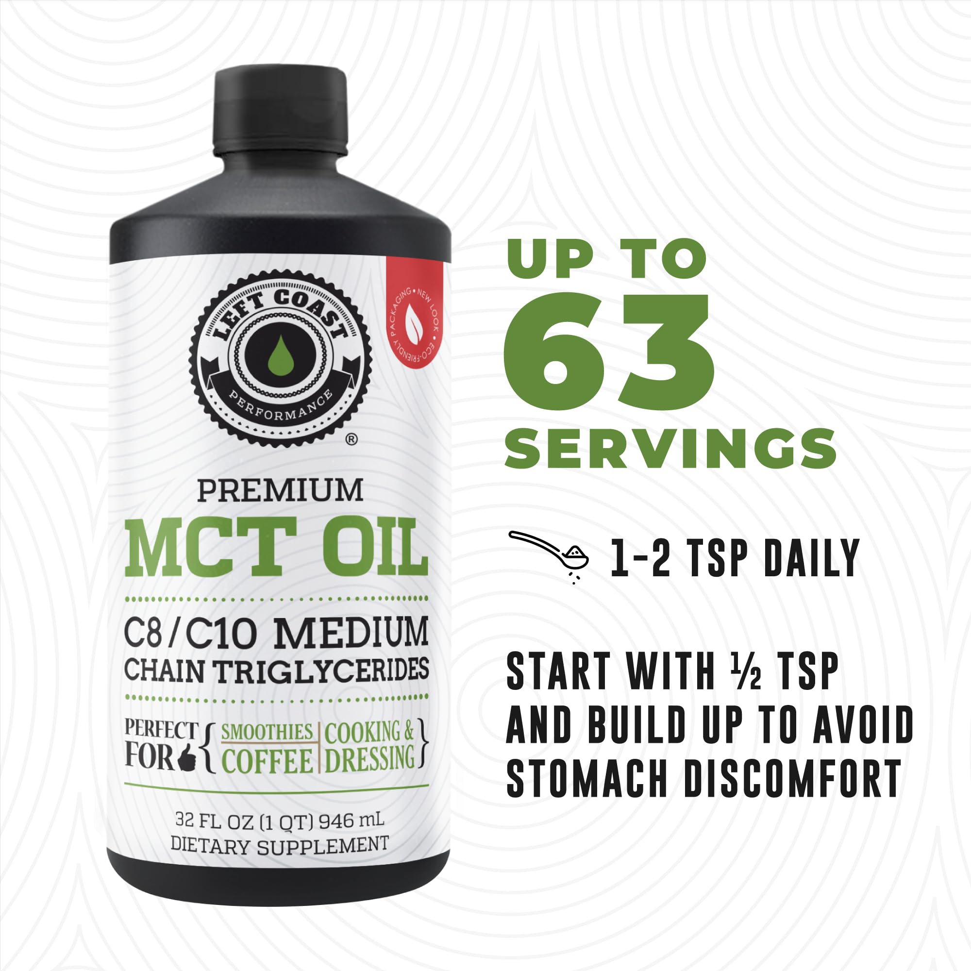 Left Coast Performance MCT Aceite Coco medida de una cucharada para uso diario