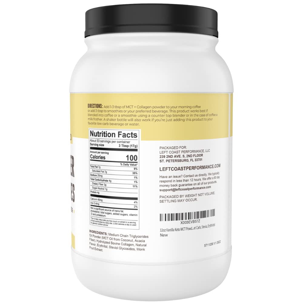 Left Coast Performance MCT Powder con fibra de acacia para digestión suave