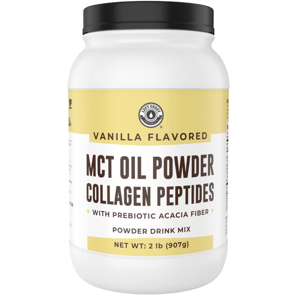 Left Coast Performance MCT Oil Powder en lata vainilla para energía limpia