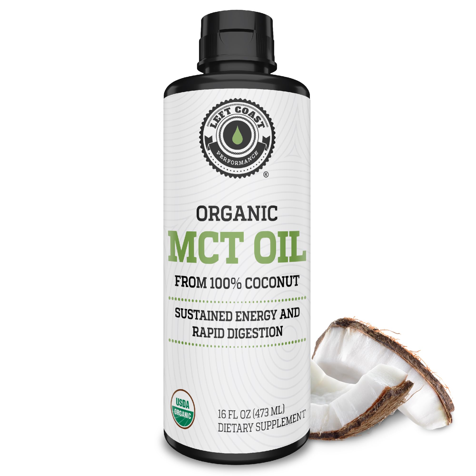 Left Coast Performance MCT Organico Aceite Coco en frasco para energía sostenida