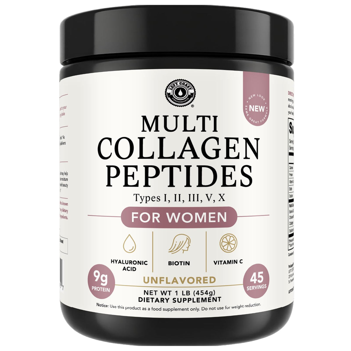 Left Coast Performance Multi Collagen en pote para uso diario de piel y uñas