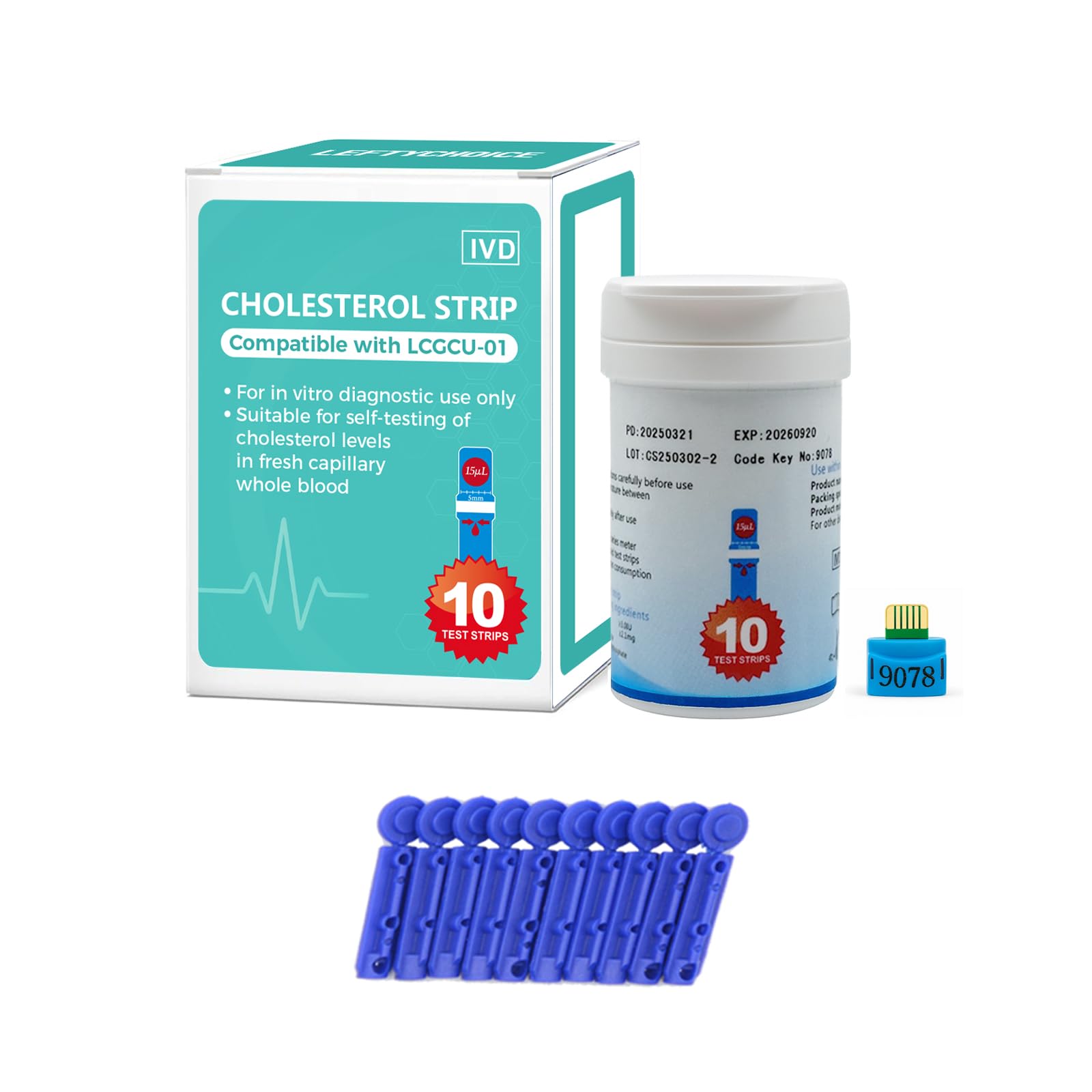 LEFTYCHOICE tiras de colesterol total para medición rápida en casa
