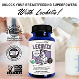 Envase de Legendairy Milk Lechita, práctico y seguro para uso diario durante la lactancia.