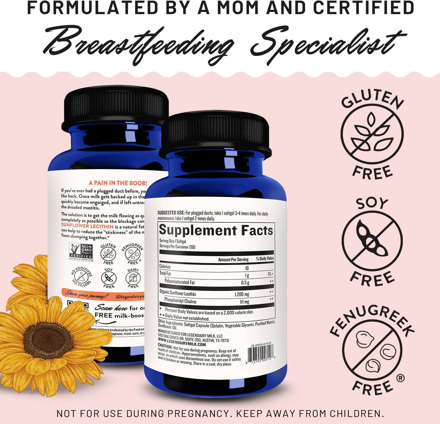 Legendairy Milk Lecitina de Girasol 1200 mg, dosis diaria para apoyar el flujo.