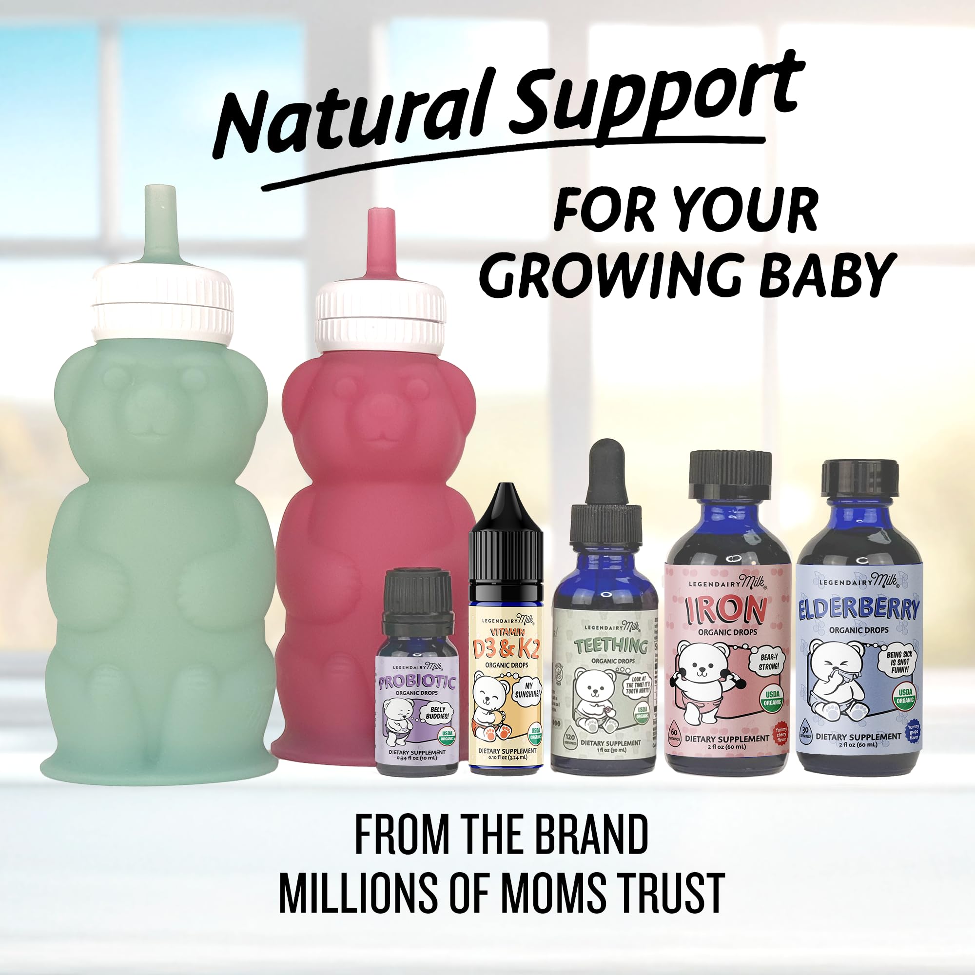 Legendairy Milk Vitamin D Drops, dosis precisa para 0–3 años en casa.
