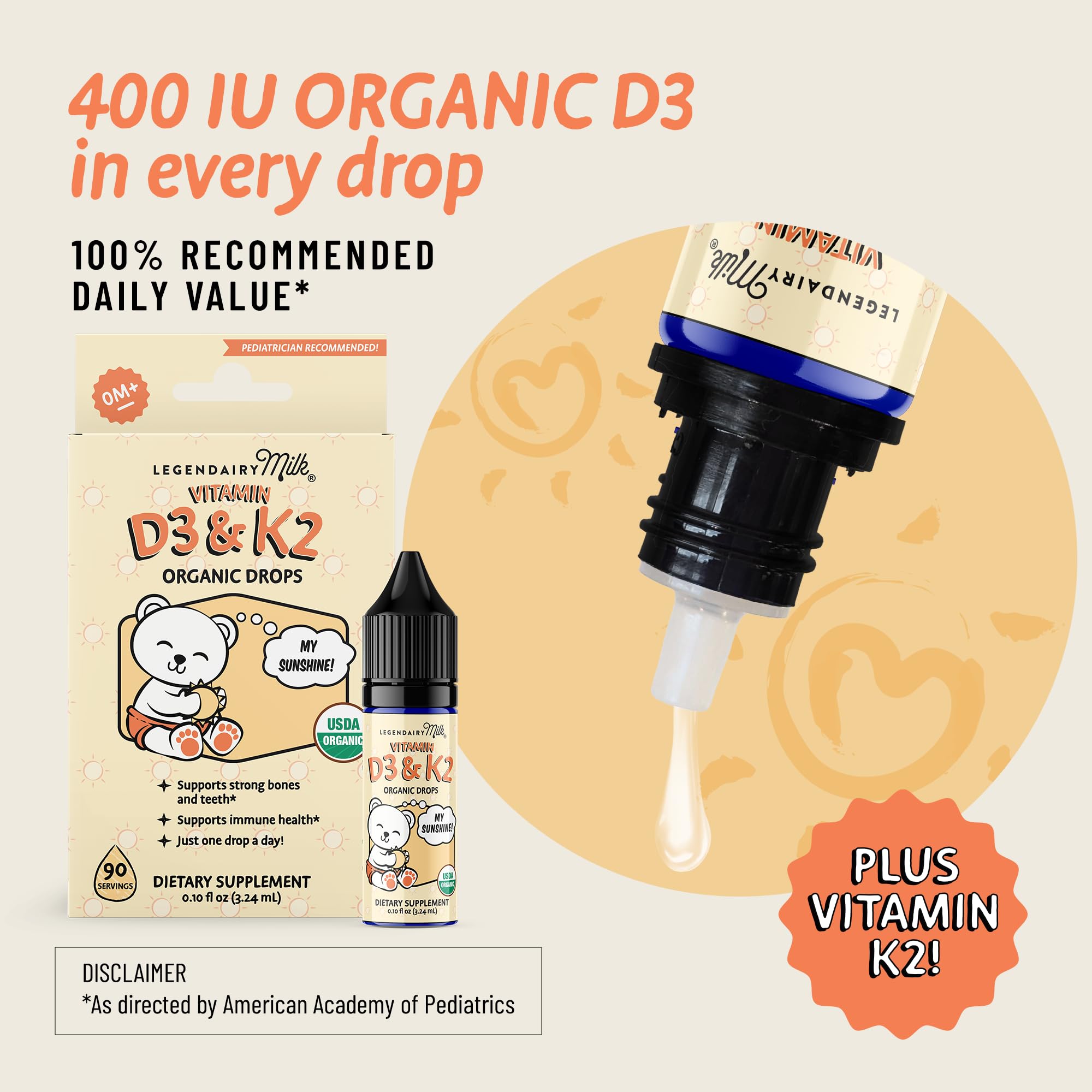 Legendairy Milk Vitamin D Drops para bebés, uso diario sencillo para familias.