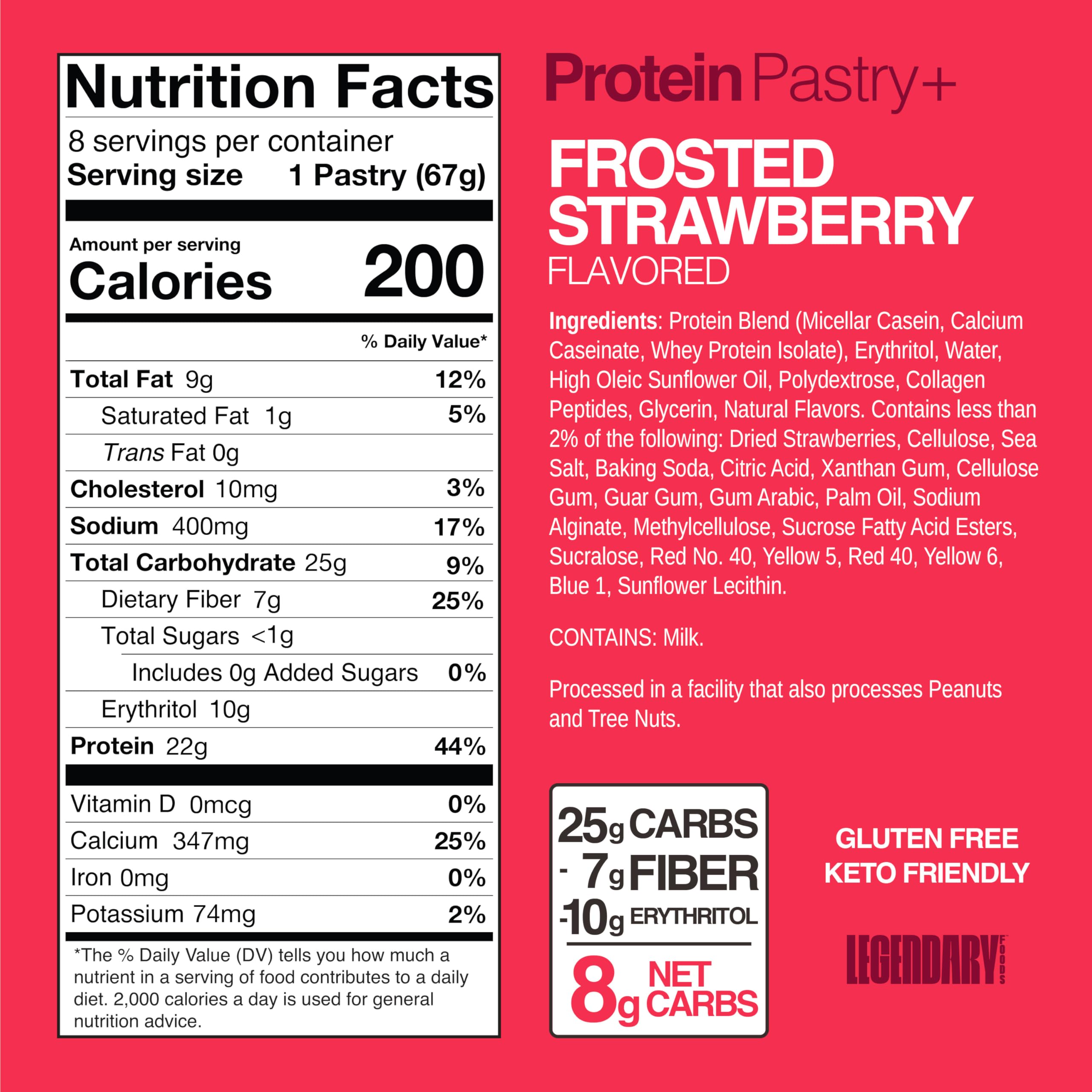 Legendary Foods Pastel Proteico Frosted Strawberry detalle de una porción