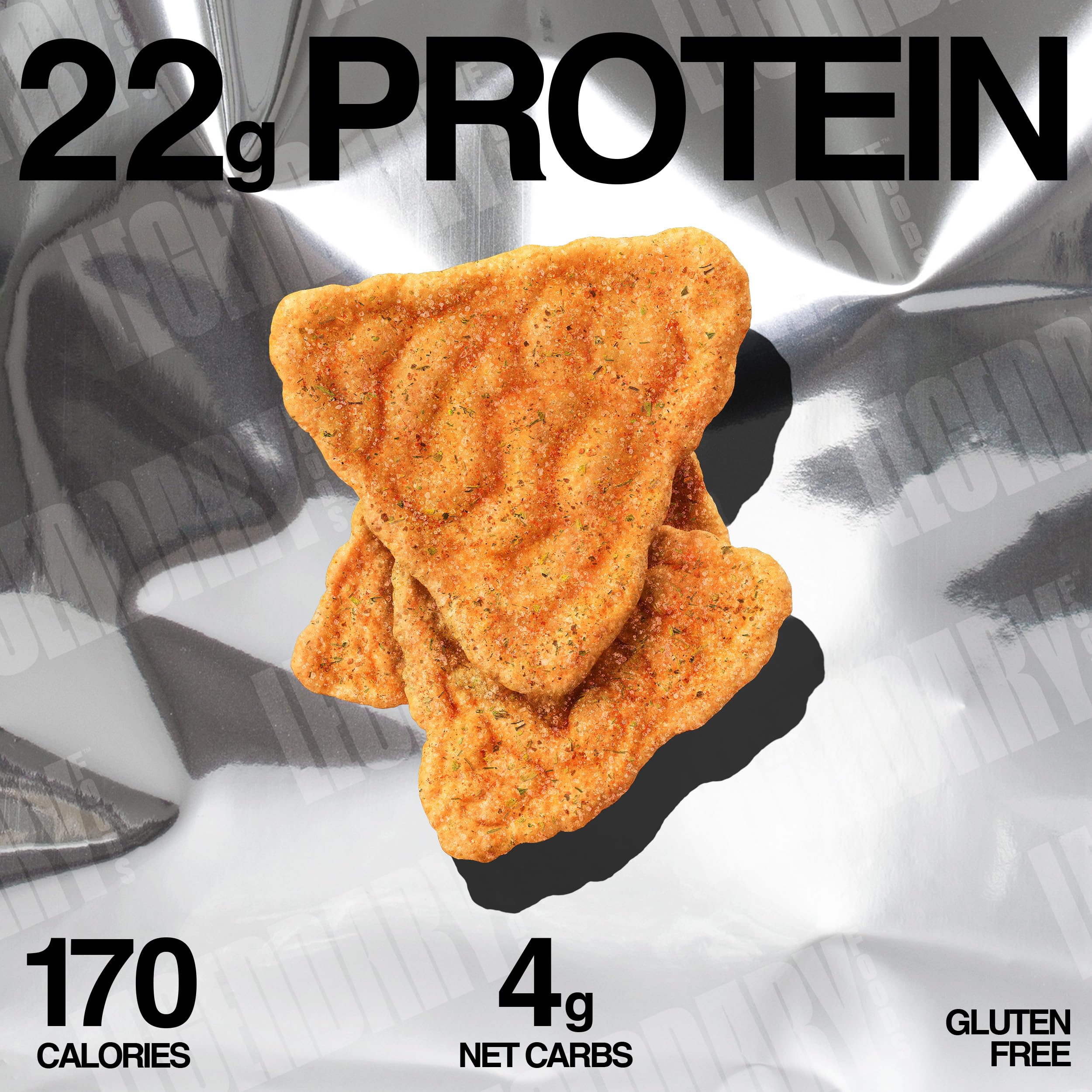 Bolsa individual de Legendary Foods Pizza Party chips de proteína para snack en movimiento.