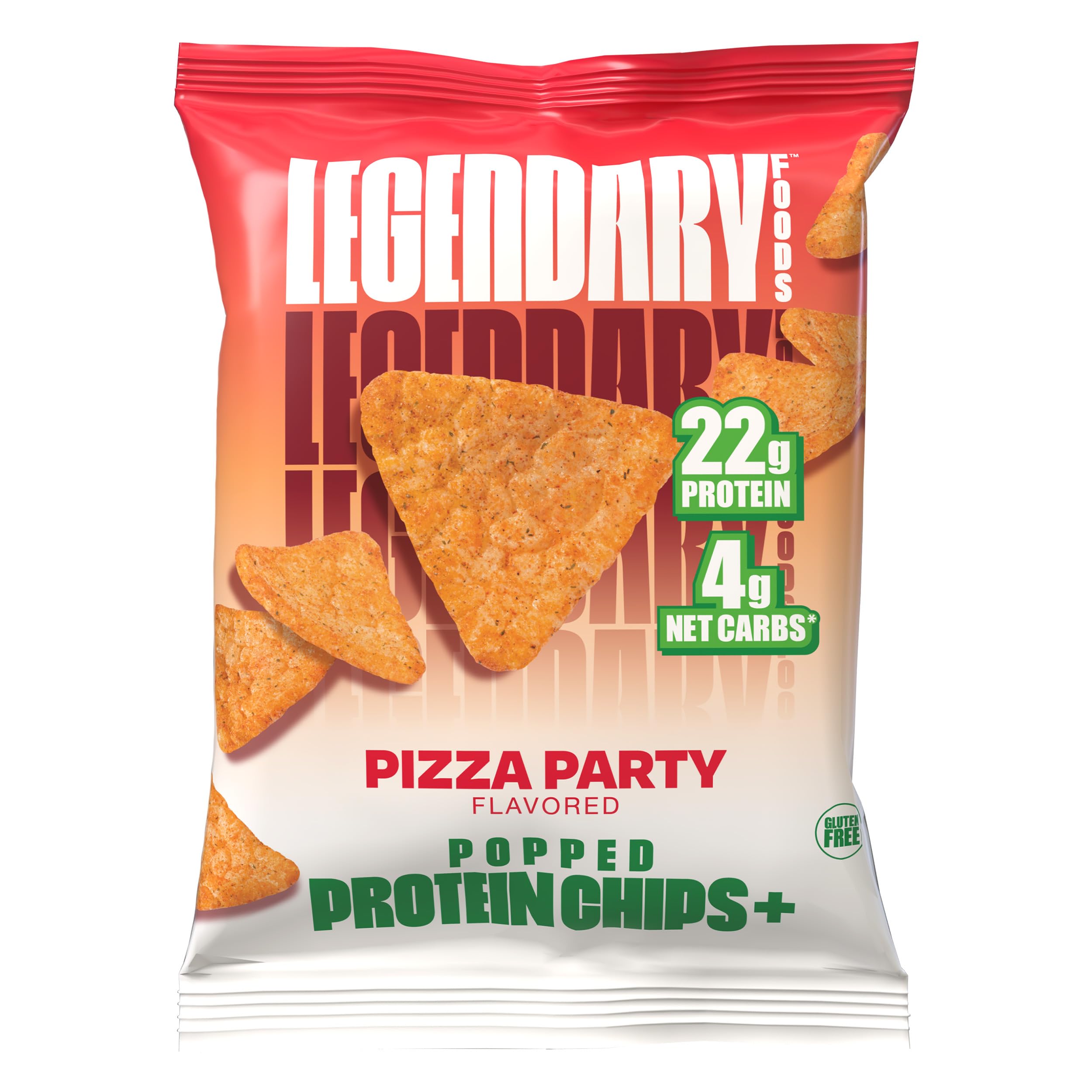 Pizza Party chips de proteína: snack ideal para vida activa de Legendary Foods.