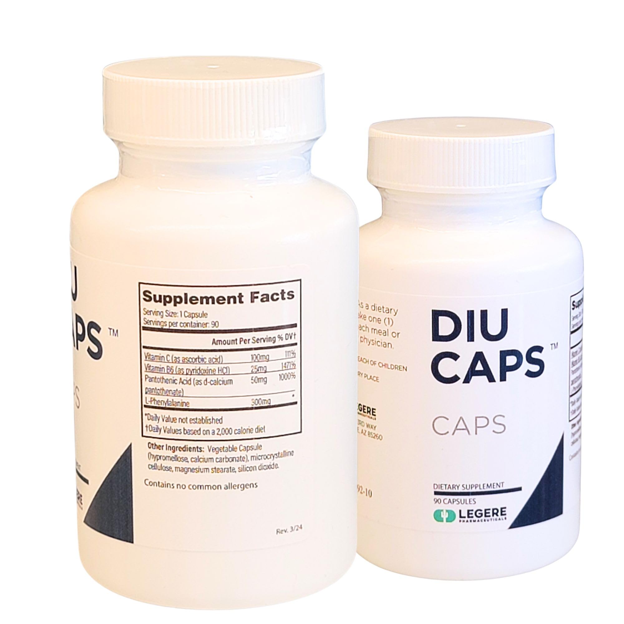 Etiqueta de Diucaps Pro de Legere mostrando ingredientes clave y beneficios potenciales