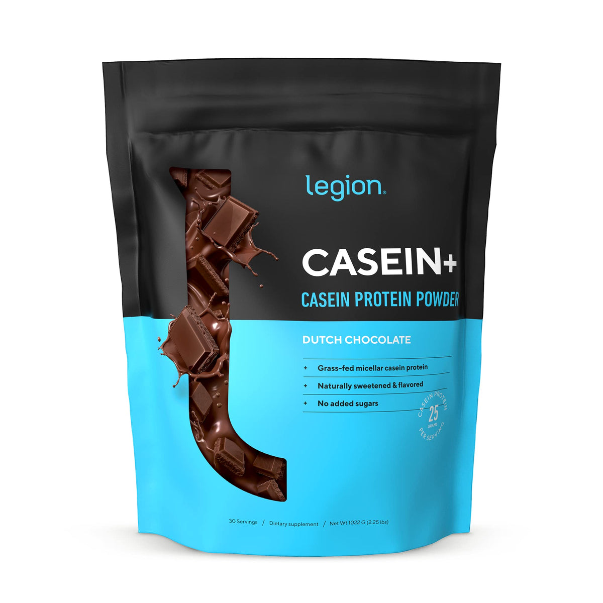 LEGION Casein, empaque visible para recuperación muscular nocturna