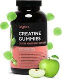 LEGION Creatina Monohidrato gomitas en botella, ideales para uso diario en entrenamientos.