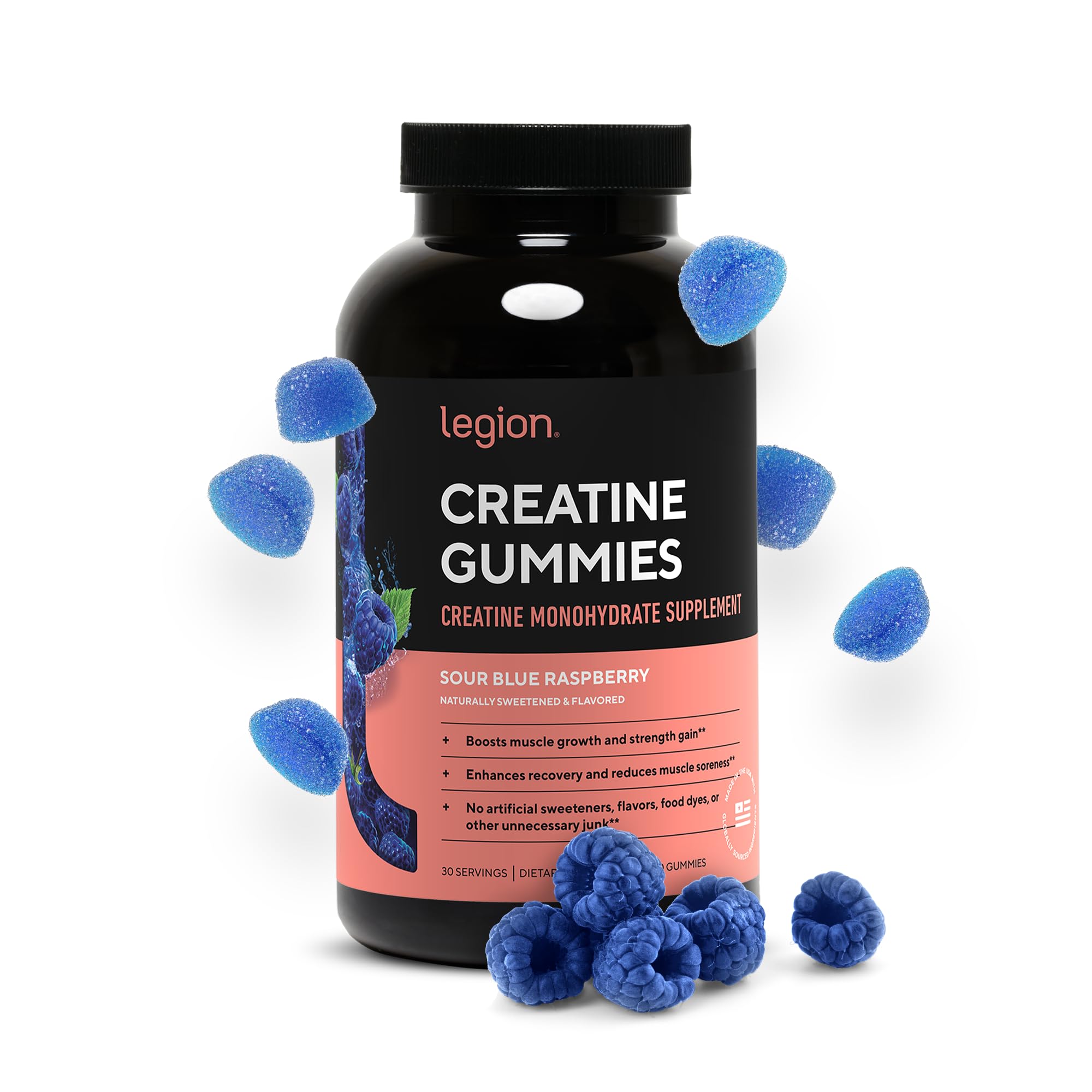LEGION Creatine Monohydrate Gummies en bote para fuerza diaria