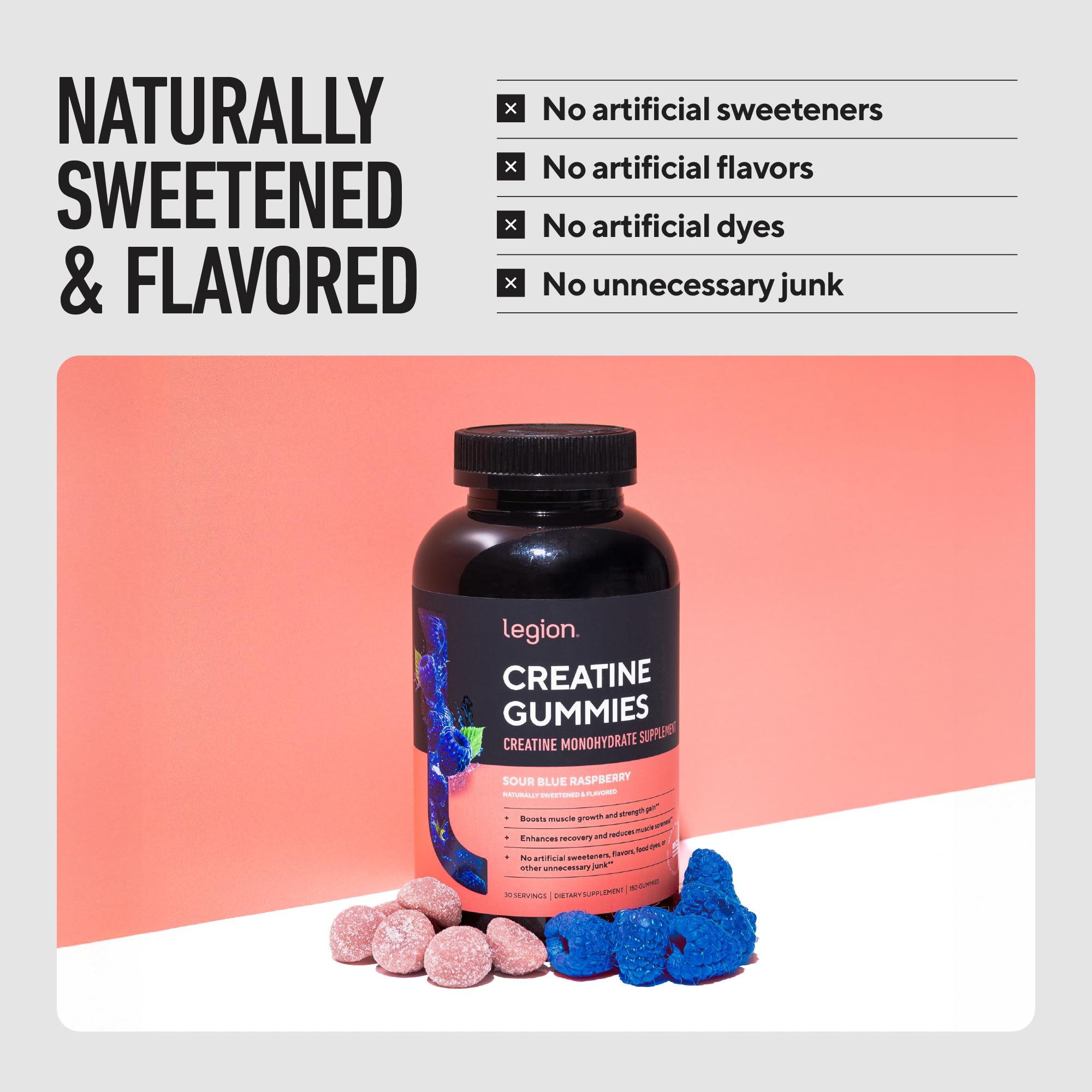 LEGION Creatine Monohydrate Gummies textura gomita suave