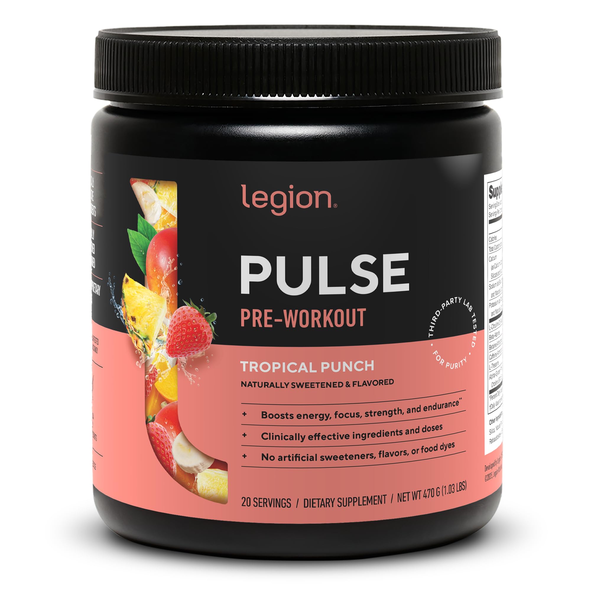 Legion Pulse envase frontal con diseño claro para medir dosis fácilmente