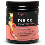 Legion Pulse envase colorido con sabor tropical punch para energía durante el entrenamiento.