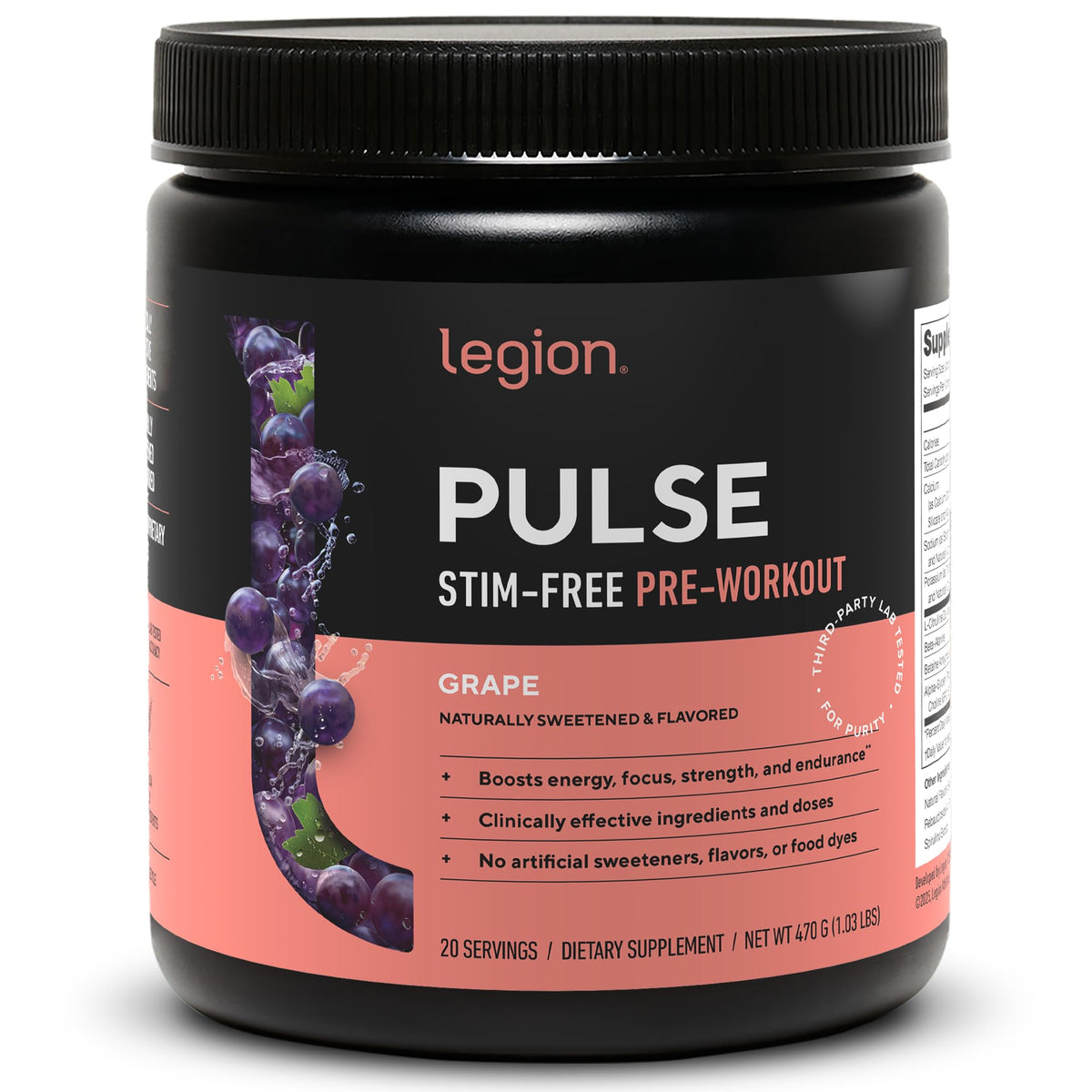LEGION Pulse: etiqueta frontal, energía sostenida para entrenar.