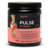 LEGION Pulse preentrenamiento, vista frontal de la botella, energía sostenida para entrenos intensos.