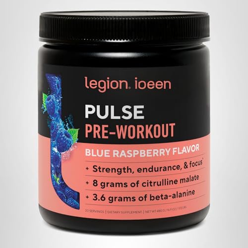 Frasco de LEGION Pulse, sin azúcares artificiales y sin colorantes.