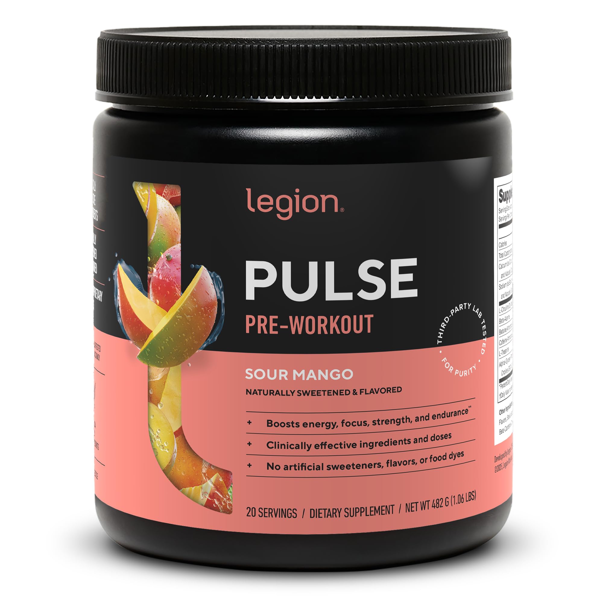 Legion Pulso Preentrenamiento ofrece energía sostenida para entrenamientos intensos.
