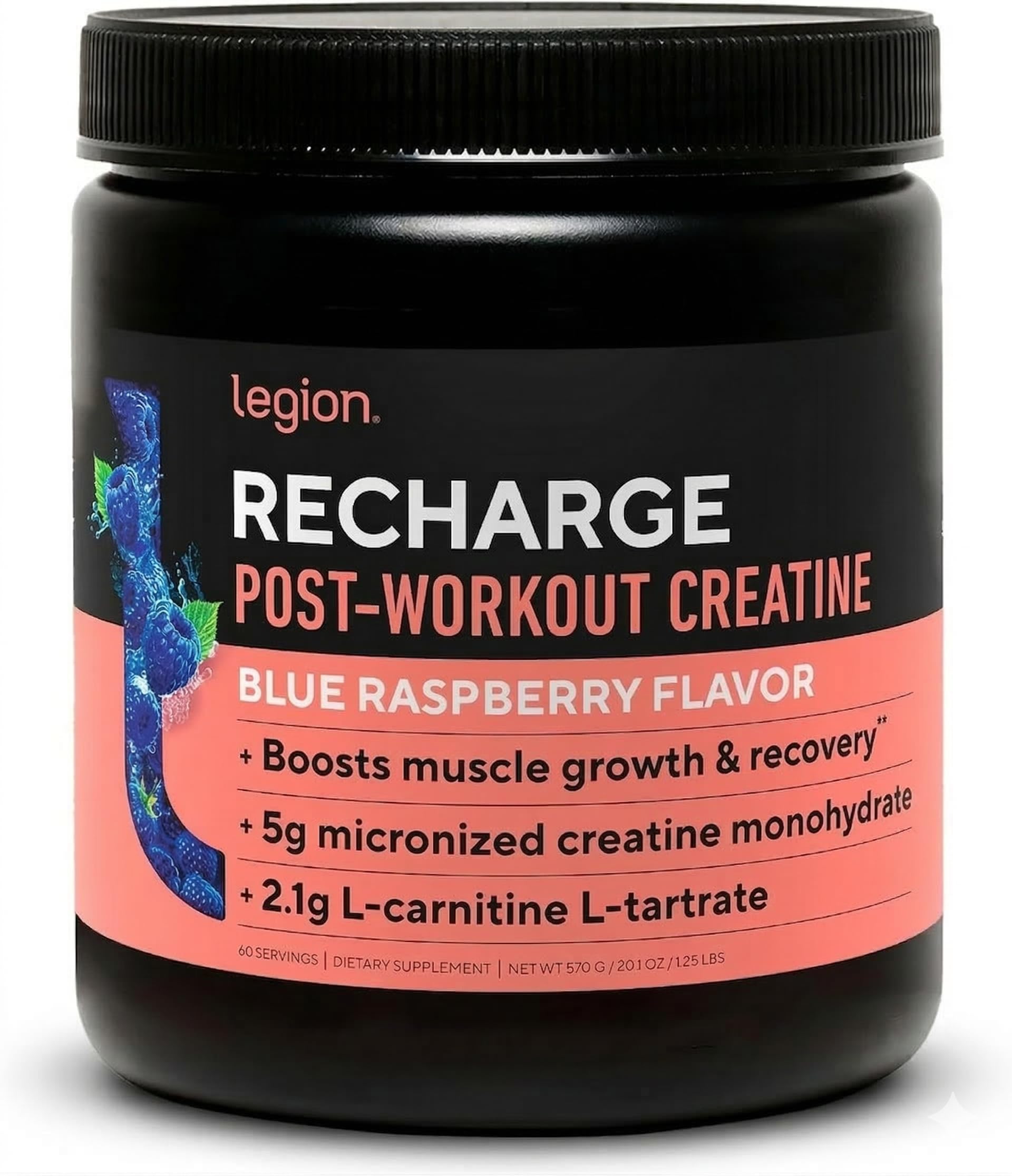 Legion Recharge sabor frambuesa azul, listo para consumir tras entreno intenso.