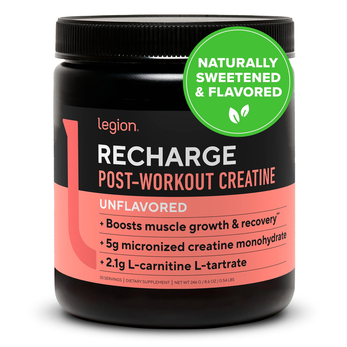 LEGION Recharge: bote frente a la etiqueta para claridad de ingredientes