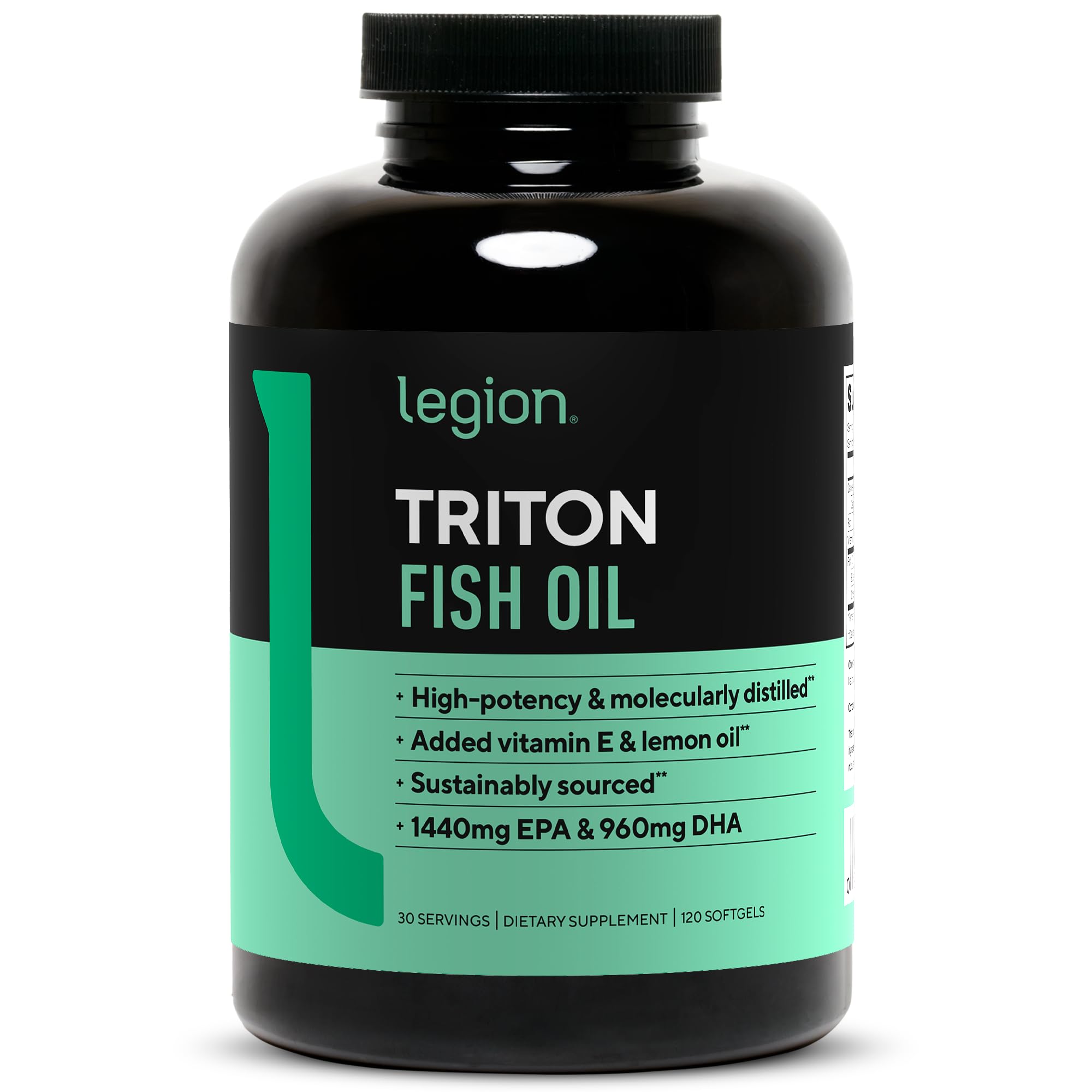 LEGION Triton cápsulas de aceite de pescado de alta potencia para uso diario.