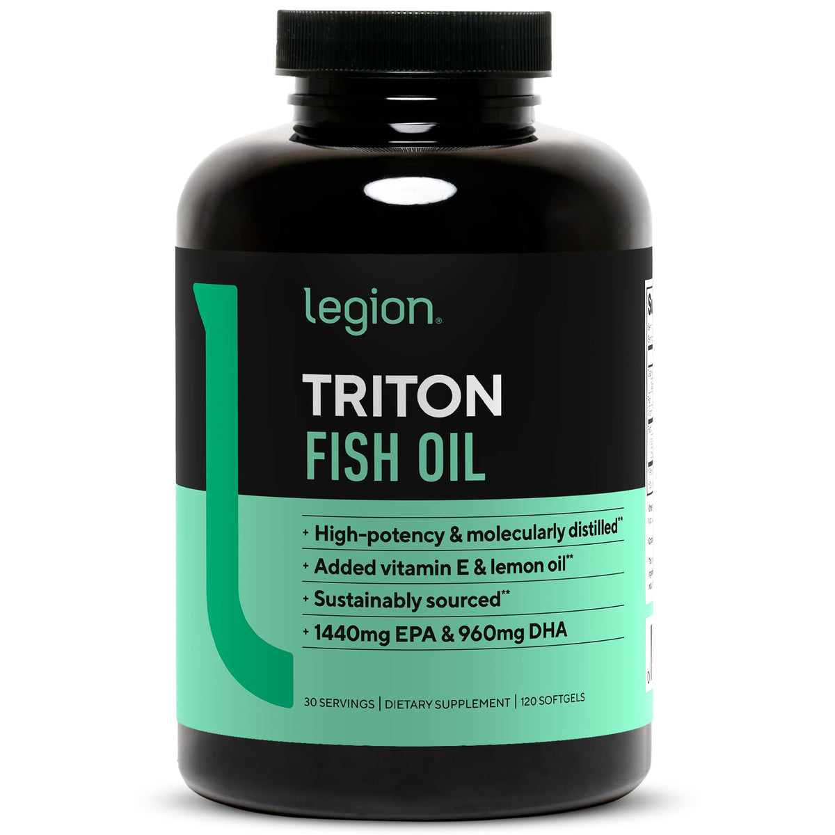LEGION Triton cápsulas de aceite de pescado de alta potencia para uso diario.